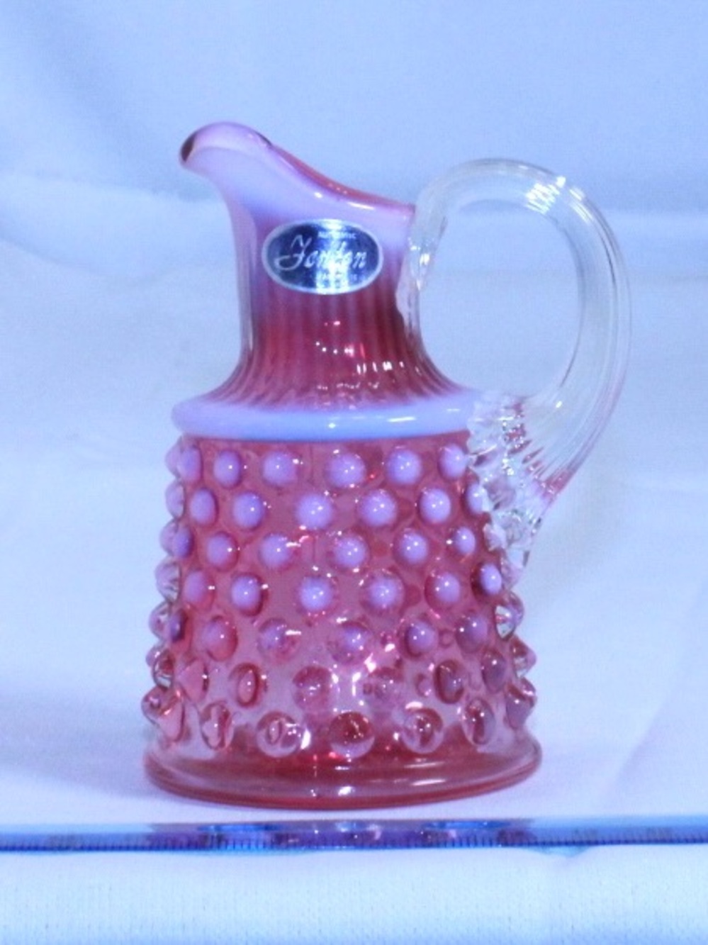 Fenton Cranberry Pink Opalescent Hobnail Oil Cruet *Missing Stopper*